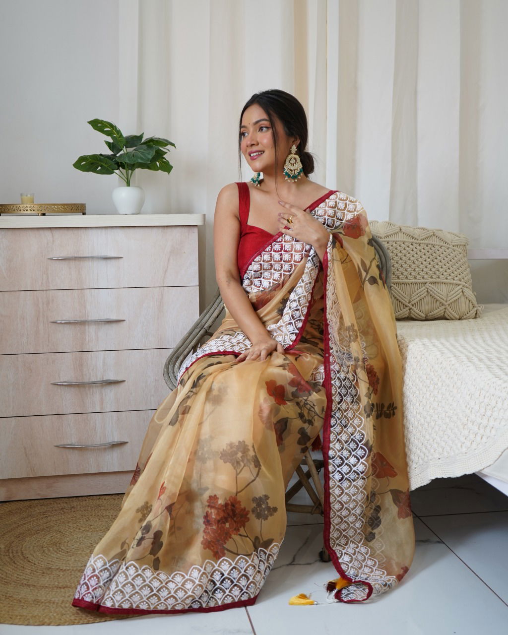 Three Latkan Organza Wholesale Party Wear Sarees
